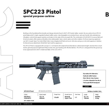 B&T SPC223 Pistol 12.1” Barrel Cal. .223 Rem./5.563x45mm BT-500290-US